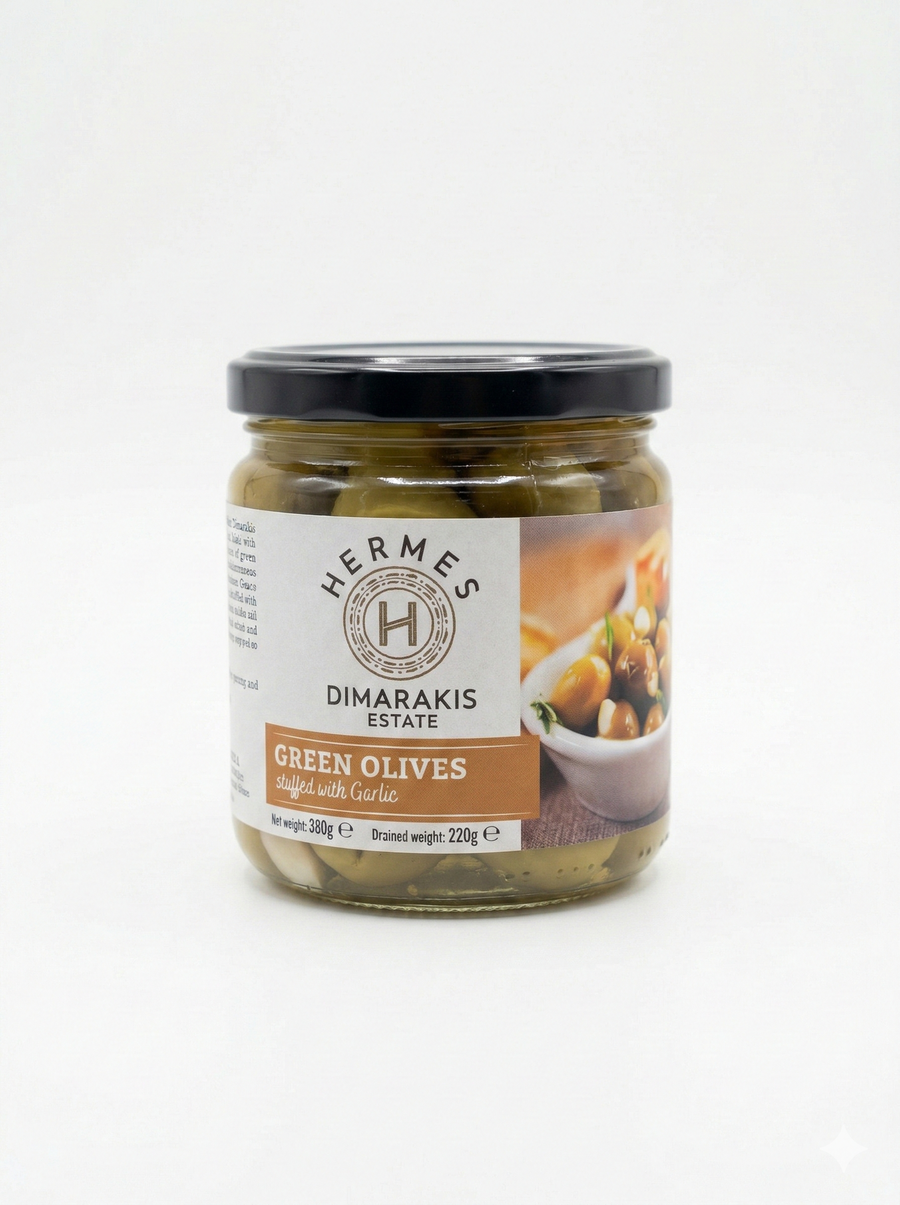 Gröna oliver - fyllda med vitlök i saltlake