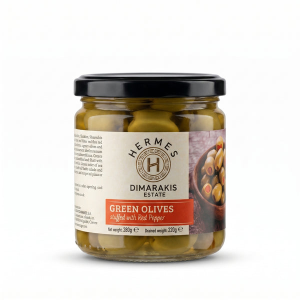 Gröna oliver - Fyllda med röd paprika "pimento"